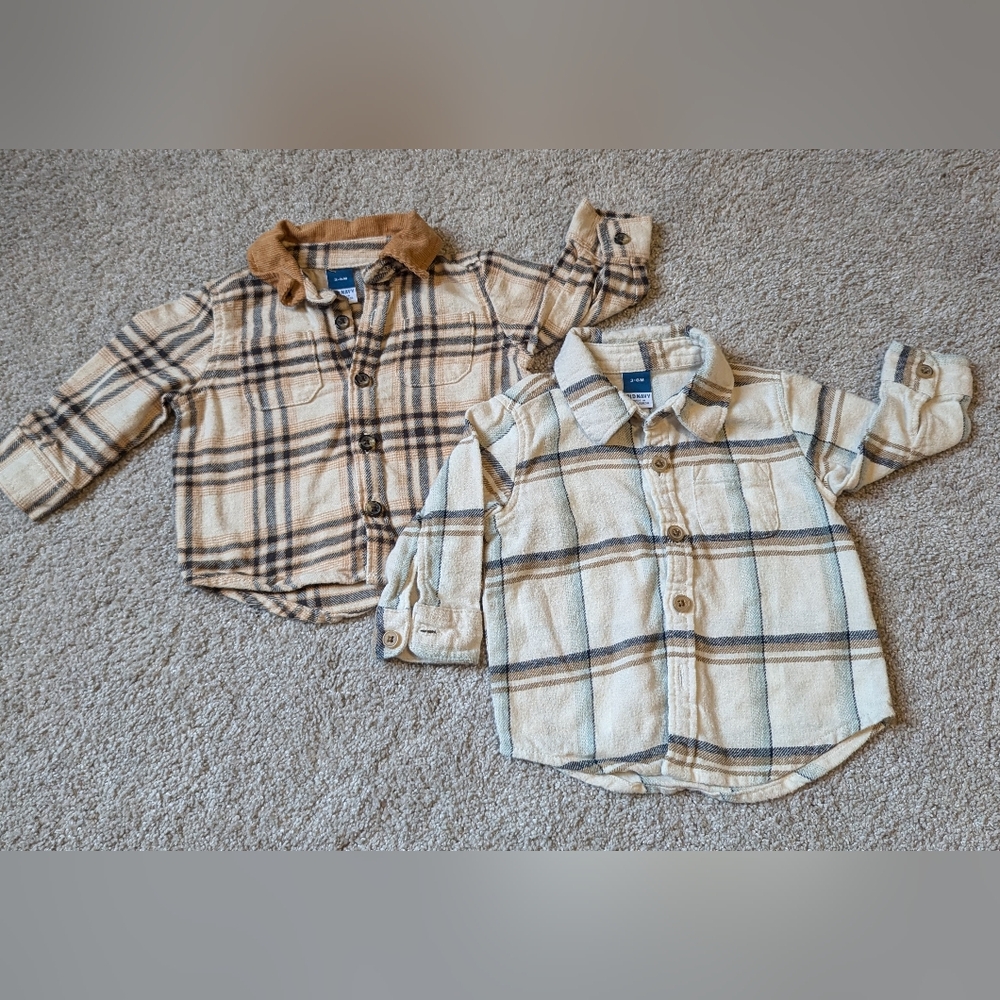 Old Navy- plaid flannel shirts- baby boy- 3-6 months- Pack of 2